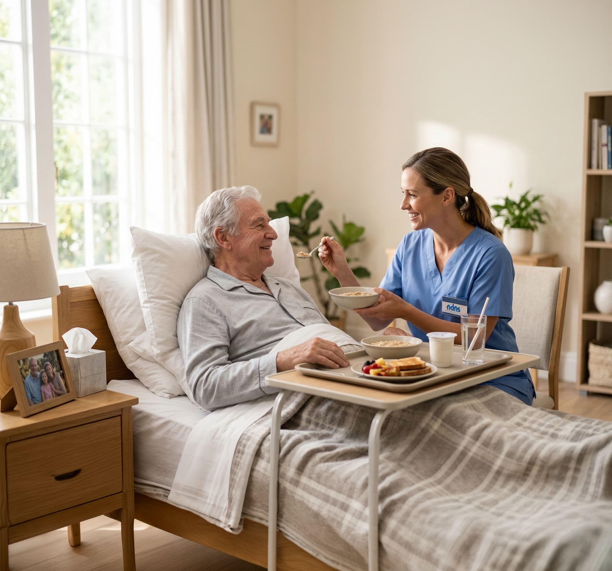 NDNS nurse helping a client with a meal at home